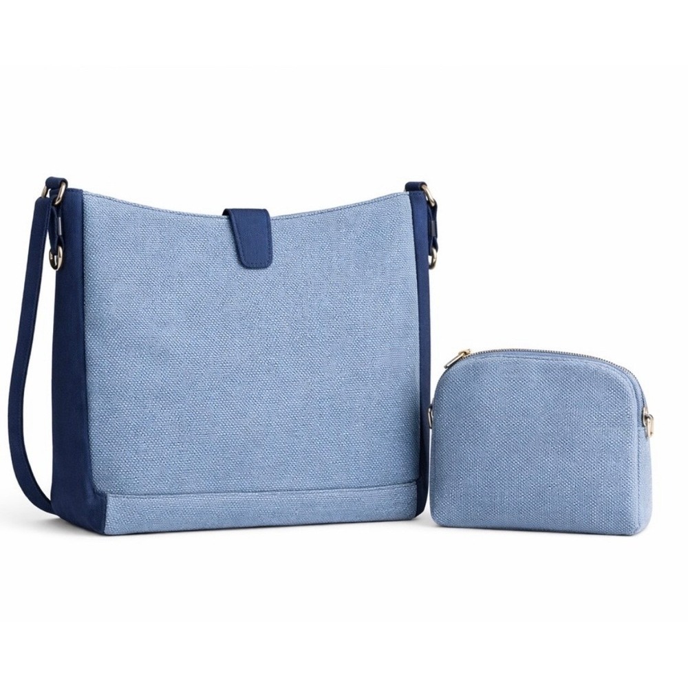 Blue Shoulder Bag Set Medium Large Matching Pouch NWT